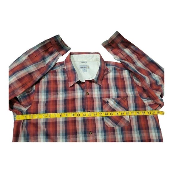 Carhartt Men's Cotton Button Down Plaid Shirt Red Size 2XL Slim Fit Long… - Picture 4 of 9